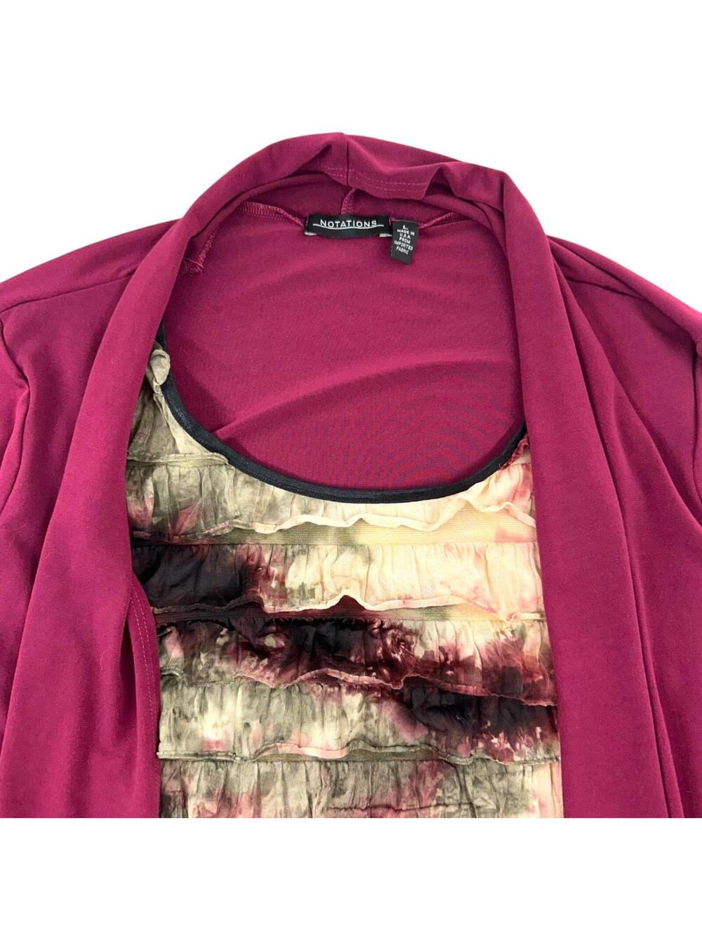 Notations Magenta Cardigan & Ruffled Abstract Layered Set - Picture 5 of 7